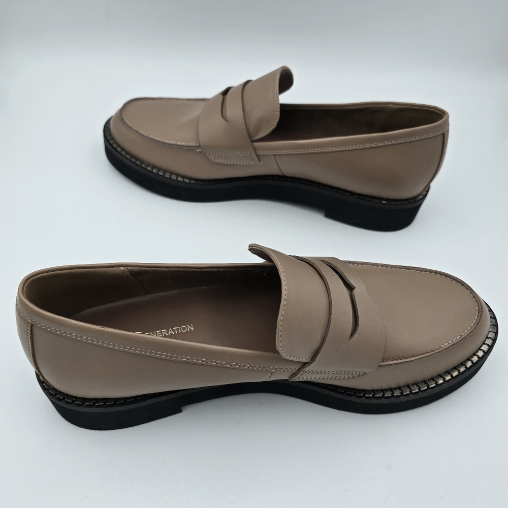 BCBGeneration Taupe Leather Loafers with Chain-Trim Sole - Picture 11 of 16